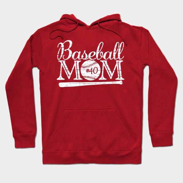 Vintage Baseball Mom #40 Favorite Player Biggest Fan Number Jersey Hoodie by TeeCreations